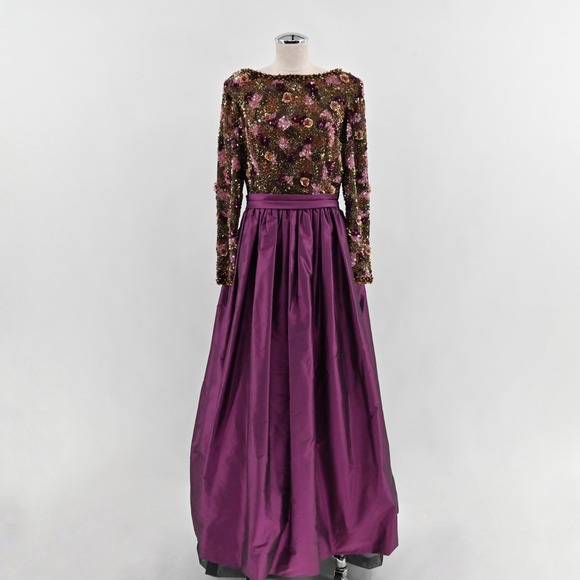 Vtg 60s Victoria Royal Beaded Evening Gown Dress Size 10 Silk Purple Taffeta Bow - Picture 1 of 16